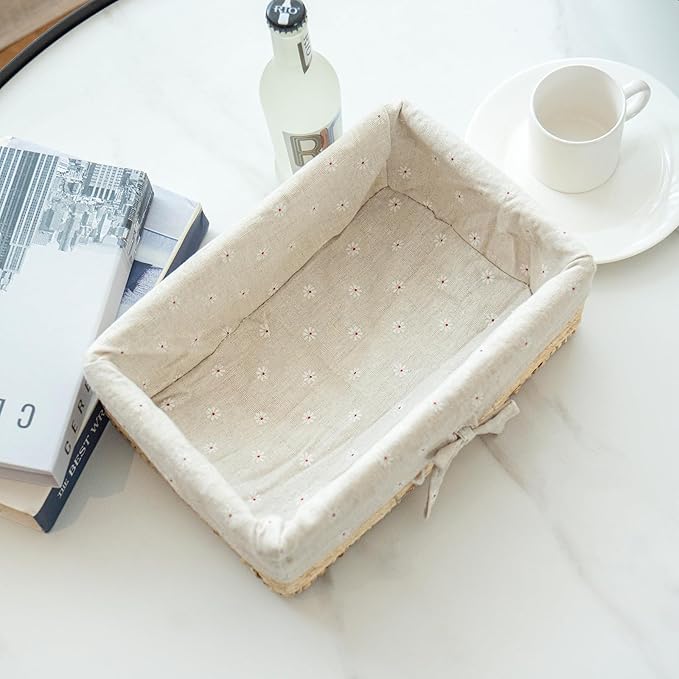 Natural Corn Rope Storage Basket - 11.8" x 8.3" x 4" Woven Organizer Bin - Boho Farmhouse Decor for Bathroom/Nursery/Shelves/Clothes /Shelves/ Closet (Single Piece)