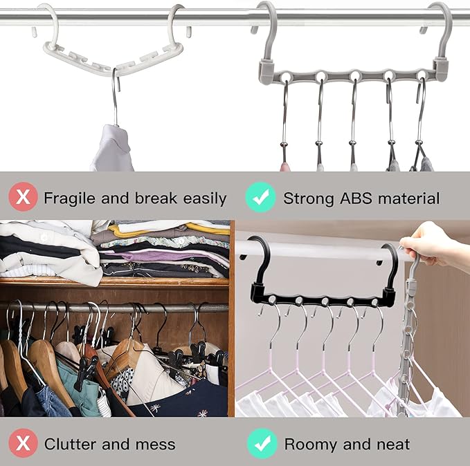 12 Pack College Dorm Room Essentials for Girls Guys, Closet Organizers and Storage, Stronger Space Saving Hangers Clothes Hanger with 5 Holes Closet Storage for Heavy Clothes,Magic Home Organization