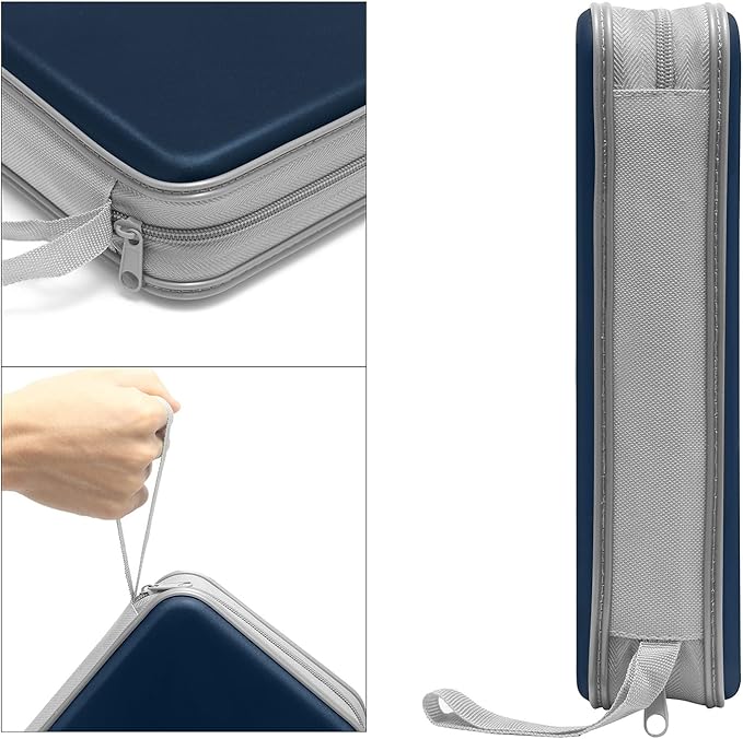 CD Case, DVD Case Holder 96 Capacity Hard Plastic CD DVD Disc Cases Storage Binder Wallet for Car Home Office Travel (Dark Blue)