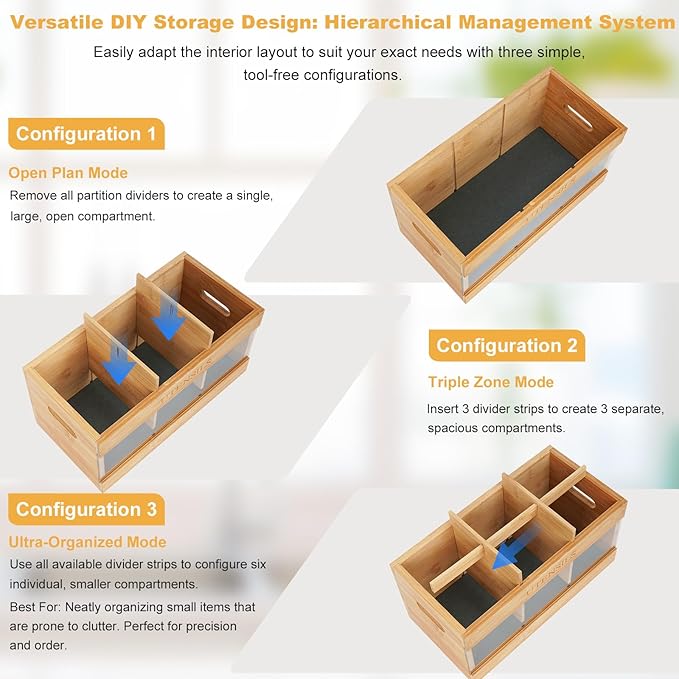 yazi Extra Large Bamboo Utensil Holder for Kitchen Counter - 6 Compartment Silverware Organizer with Natural Drying Stone, Rustic Farmhouse Decor for Home Chefs