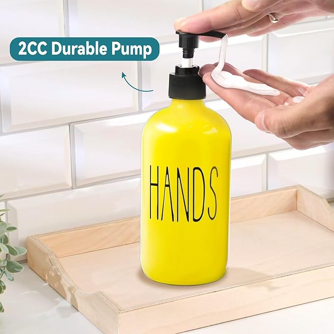 Glass Soap Dispenser Set 2 Pack,16 Oz Dish Soap Dispenser for Kitchen Sink,Lemon Kitchen Decor and Accessories,Yellow Decorations and Kitchen Utensils for Kitchen