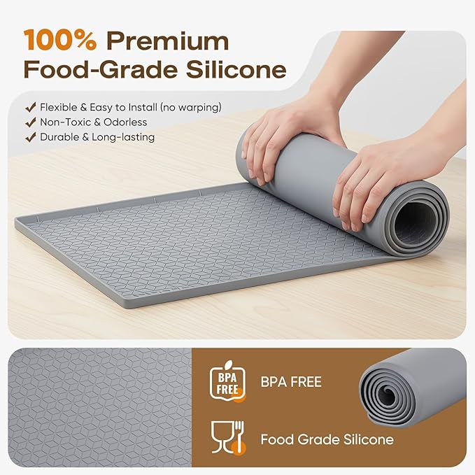 TRZZ Silicone Waterproof Under Sink Mat 31" x 22", Drip Tray and Cabinet Liner for Kitchen and Bathroom, Prevents Water Damage and Organizes Cabinets (Light Blue)