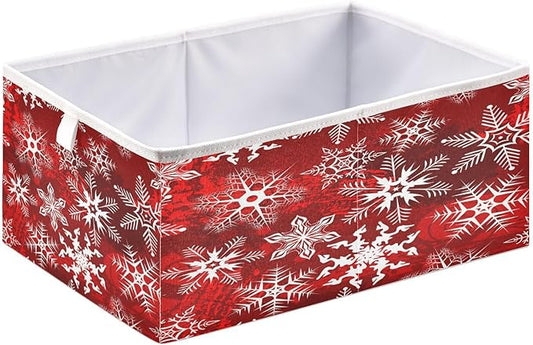 Bolaz Christmas Snowflakes Closet Organizers Storage Cubes Red Storage Bins Shelf Baskets Containers for Home Room Office,Rectangle