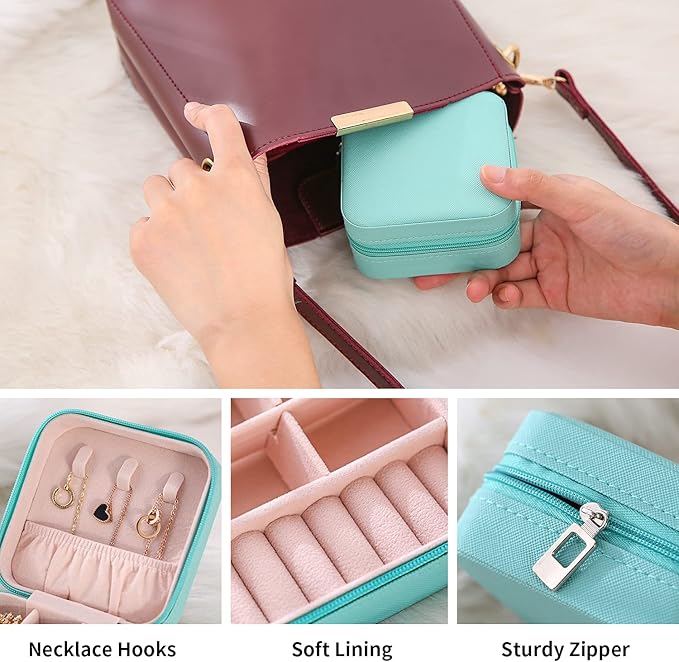 Mini Jewelry Case, Small Travel Jewelry Organizer, Portable Jewelry Box Mini Storage Organizer Display Box For Rings Earrings Necklaces (4Color-4pack)