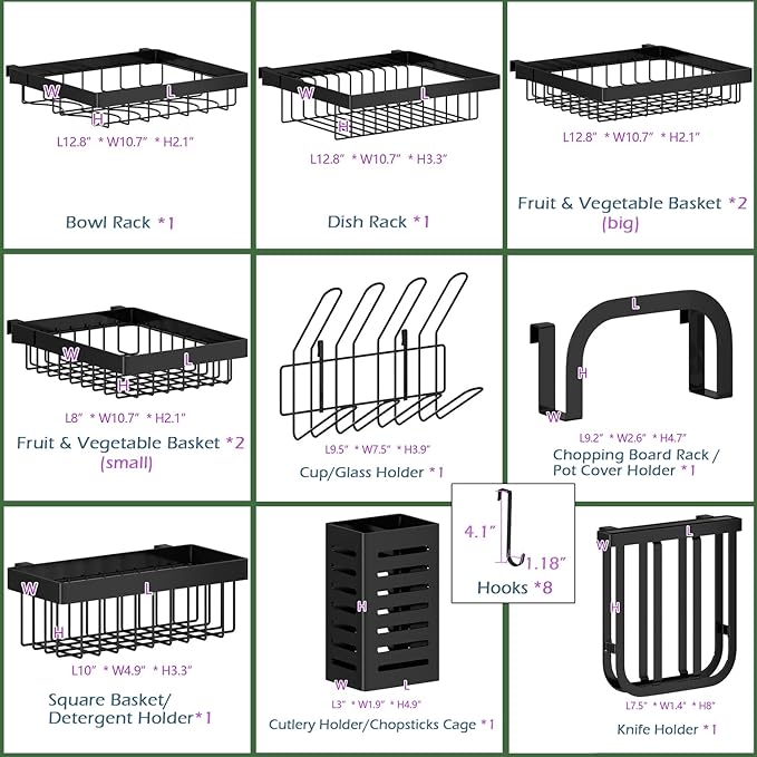 PUSDON Over Sink Dish Drying Rack Stainless Steel, Adjustable Large Dish Drainer for Storage Kitchen Organization Black 3 Tier - Standard(34"-46")