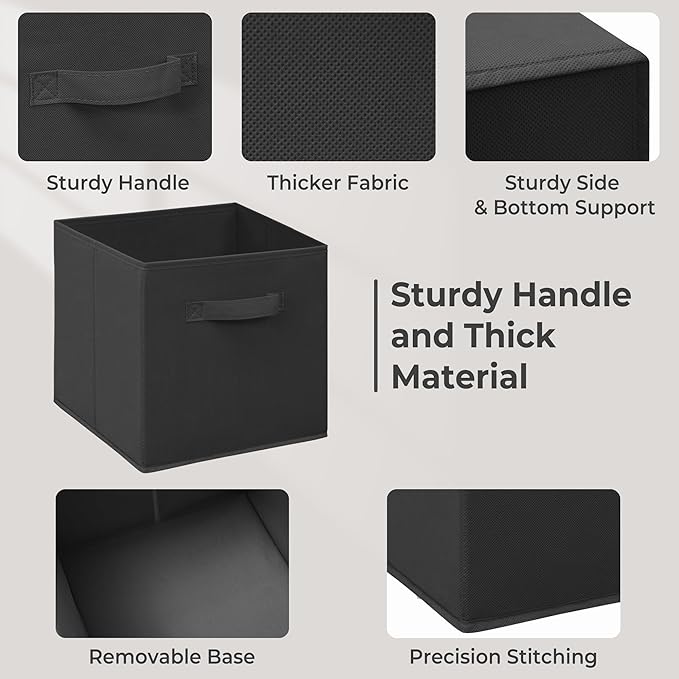 11 Inch Fabric Storage Cubes, Sturdy Foldable Storage Bins, Heavy Duty Cube Organizer for Clothes, Blankets, Shelves, Closets, Bedroom, Living Room, Black, 8 Pack