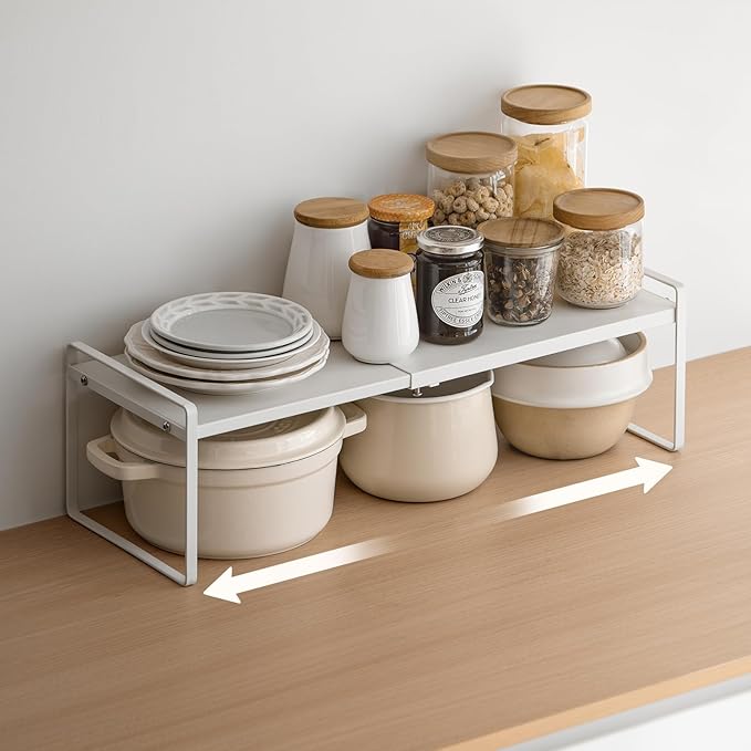 Adjustable Expandable Stackable Cabinet Shelf Rack, Countertop Organizer for Kitchen Pantry Storage, 24.5 Inches