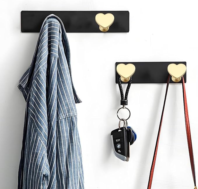 6 Pcs Heart Shaped Wall Hooks Decorative Metal Wall Hook for Home Office Hotel Wall Decoration (Gold)