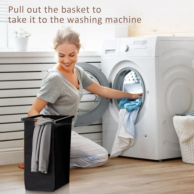 GarveeHome Laundry Hamper with Shelf, Laundry Basket Organizer Laundry Sorter with 2 Pull-Out and Removable Bags and Shelf, Dirty Clothes Hamper for Laundry Room Bathroom Bedroom, 2 x 11.5 gal