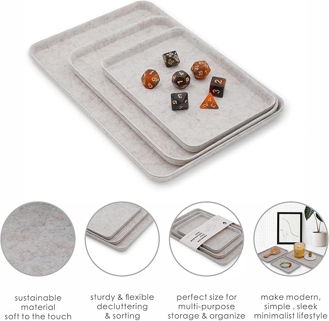 Welaxy Desk Drawer Felt DND dice Games Tray EDC Catchall nightstand multitray Entryway Bedside Caddy Counter Organize for Keys Jewelry Perfume Glasses Watches Sorting 3-Piece (Oatmeal)