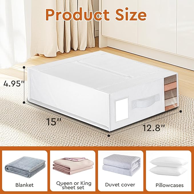 8 Pack Bed Sheet Closet Organizers and Storage,Sturdy Foldable Storage Containers with Window and Label,Storage and Organization for Bedding Sheets,Duvet Covers,Blankets (White)