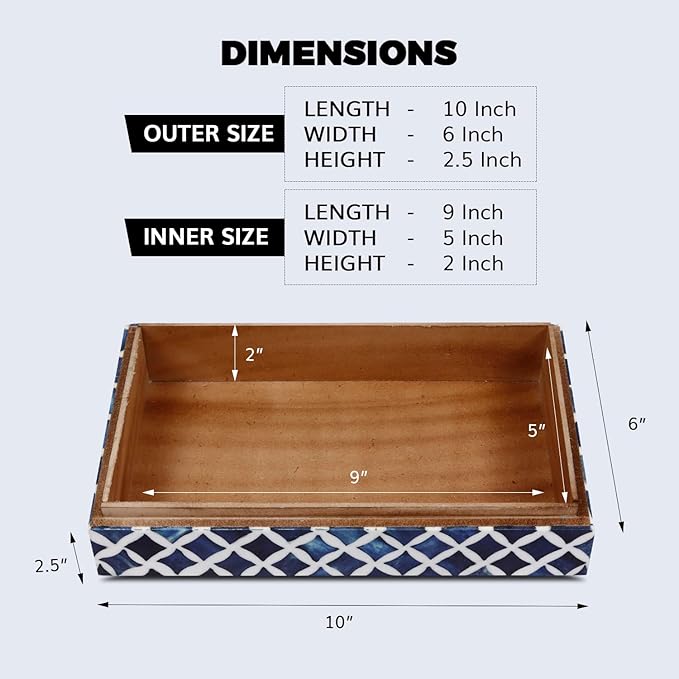 Handicrafts Home Large Decorative Storage Box with Lid â 10x6x2.5â Coffee Table Organizer, Keepsake- Decorative Boxes for Home Decor, Stylish Decorative Box for Office Decor- Blue White Star