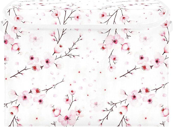 senya Flower Baskets Collapsible Storage Bins with Lids, Cherry Blossom Branche Storage Boxes Clothes Baskets for Organizing