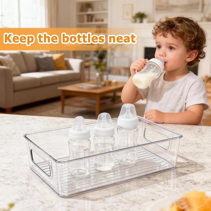 2Pack Clear Baby Bottle Organizer Portable Baby Bottle Storage Container for Cabinet,Drawer，Counter,Kitchen,Refrigerator-Portable Nursery Storage Plastic Baby Organizer