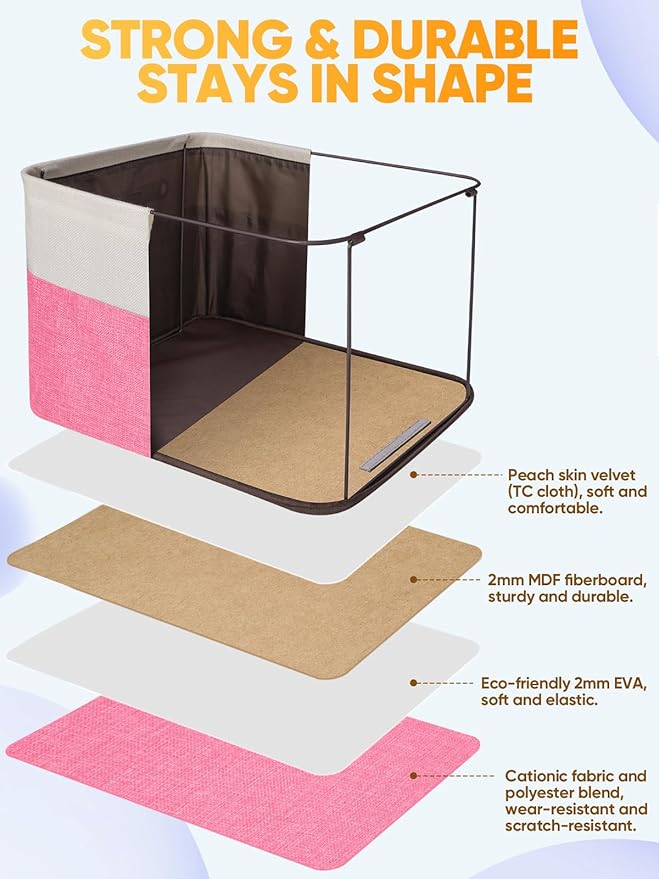BALEINE 3 Pack Fabric Closet Storage Bins for Shelves, Linen Closet Organizers and Storage, Decorative Baskets for Organizing, Shelf, Clothes, Home, Office (Pink, 15''x11''x9.5'')