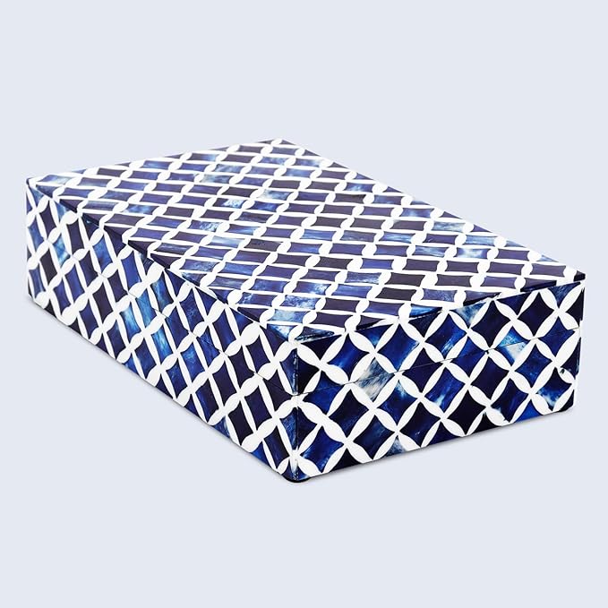 Handicrafts Home Large Decorative Storage Box with Lid â 10x6x2.5â Coffee Table Organizer, Keepsake- Decorative Boxes for Home Decor, Stylish Decorative Box for Office Decor- Blue White Star