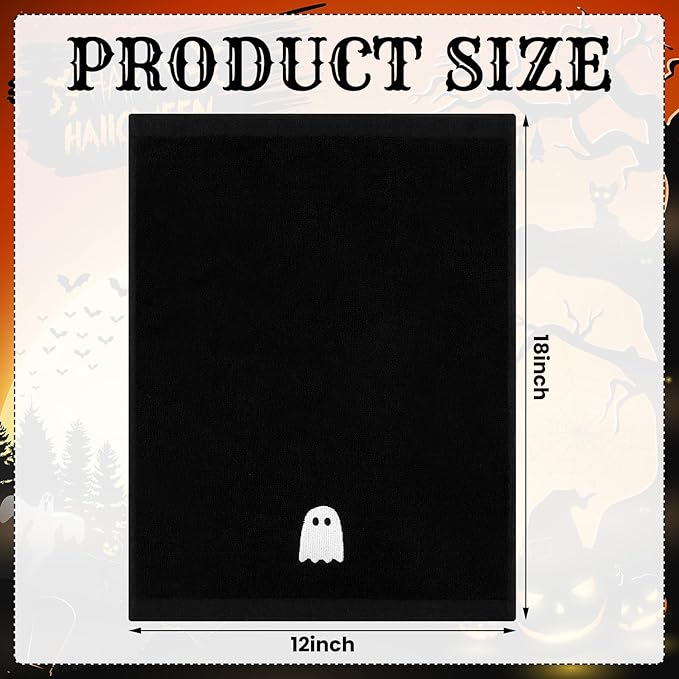 4 Pcs Halloween Bathroom Accessories Ghost Soap Dispenser Lotion Pump Halloween Hand Towels Fingertip Towels with Gift Box Set for Home Bath Kitchen Decoration(Black White, Ghost)