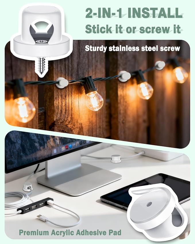 Rotatable Cord Holder, Snap-Lock Cable Clips, 8 Pack Adhesive Cord Organizer, Phone Charger Wire Organizer Keeper for Nightstand Car Kitchen Office Accessory,White