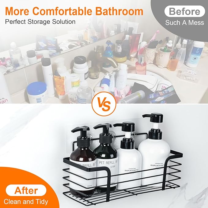 Ibergrif 2 Pack Black Bathroom Shelf Organiser, Shower Caddy M34036B - Rustproof, Waterproof, High Load-Bearing, Easy Installation