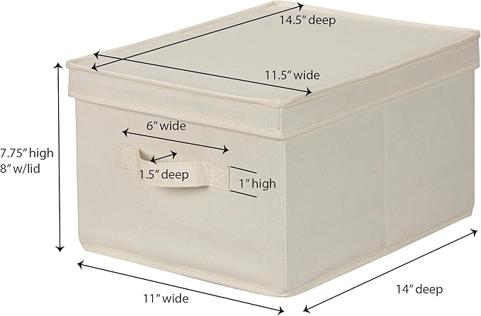 Household Essentials 113 Storage Box with Lid and Handle - Natural Beige Canvas - Large