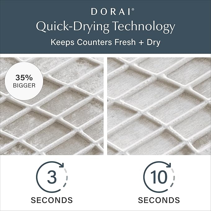 Dorai Home Collapsible Dish Drying Rack with Stone Dish Pad - Kitchen Counter Set with Diatomaceous Earth Stone Dish Mat for Quick Drying - Space-Saving Design - Large 24.6" x 16.5", Sandstone