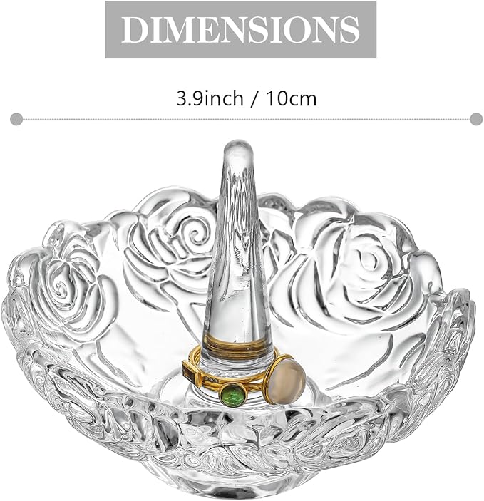 H&D HYALINE & DORA 4âClear Crystal Ring Holder,Round Glass Ring Dish,Jewelry Rack Ring Holder for Wedding,Jewelry Display Gifts for Mom Wife Girlfriend
