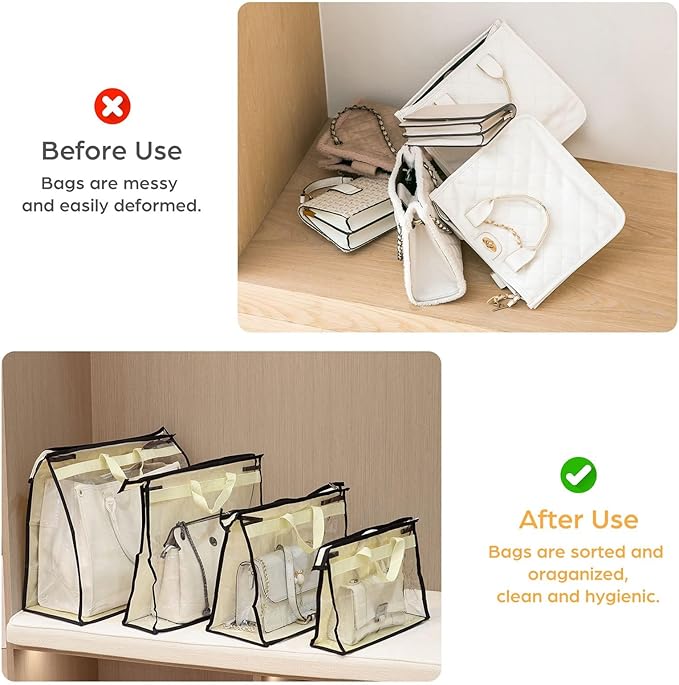 Interesse 12 Packs Dust Bags for Handbags, Clear Handbag Storage, Purse Storage Organizer for Closet, Purse Cover Hanging Closet Organizer with Zipper and Handles