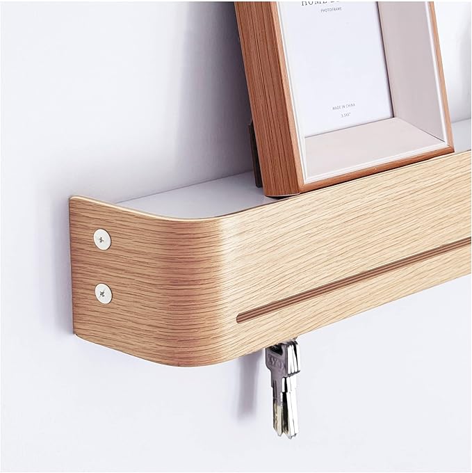Modern Key Holder Wall Mount with 5 Retractable Hidden Hooks, Heavy Duty Coat Rack Wall Mount, Finland-Designed Entryway Organizer, 17 inch, for Entryway, Living Room, Kitchen, Hallway,Oak