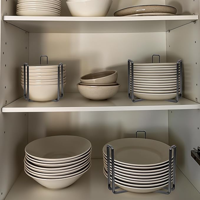 4PCS Dinnerware Bowl Plate Holder ,Bowl Holders Organizer Fit for 4.7 and 6.5 Inches Diameters Bowl, Metal Bowl Storage Dying Display Rack for Kitchen Drawer, Countertop, Cabinet, Shelf, Cupboard