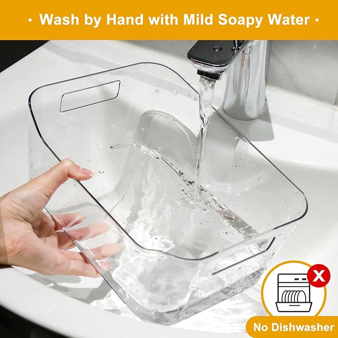 Hudgan 12 Pack Clear Pantry Organizer Bins, Plastic Storage Bins for Fridge, Plastic Pantry Organizer Containers for Home, Kitchen Cabinet, Bathroom Shelf, Under Sink and Drawers