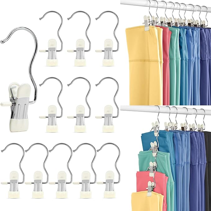 HOUSE DAY Legging and Yoga Pants Hangers with Clips 40 Pack, Closet Organizer Clips, Space Saving Hanging Clips for Hat, Bag, and Home Storage - Ivory