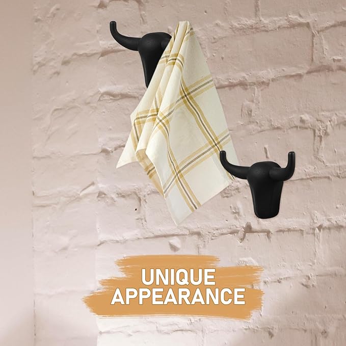 Luxshiny Bull Horn Metal Coat Hook Decorative Wall Mounted Iron Hook for Entryway Keys Bags Towels 2.75X2.16 Inches Sturdy Rustic Storage Solution