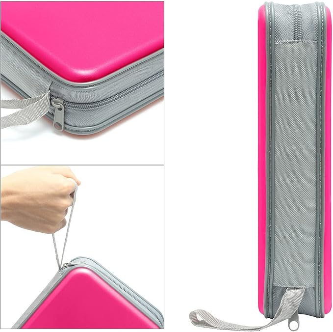 CD Case, Siveit DVD Case Holder 96 Capacity Hard Plastic CD DVD Disc Cases Storage Binder Wallet for Car Home Office Travel (Hot Pink)