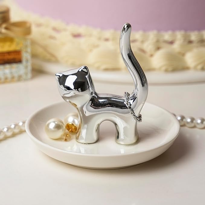 Cat Ring Holder Ceramic Ring Dish, Jewelry Holder Dish Trinket Tray For Rings Earrings Trinkets Organizer, Funny Themed Gifts for Cat Mom, Lovers, Birthday Gifts for Women
