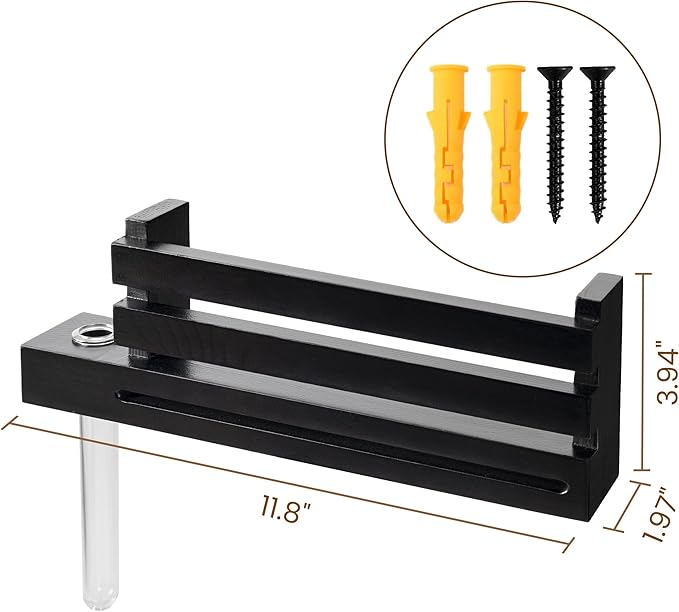 AELS Black Wall Mounted Key Holder with Acrylic Vase & Mail Organizer, Wooden Entryway Key Rack with 5.9" Test Tube Vase, Decorative Key Hanger with Slot for Keys and Letters, Gift Idea