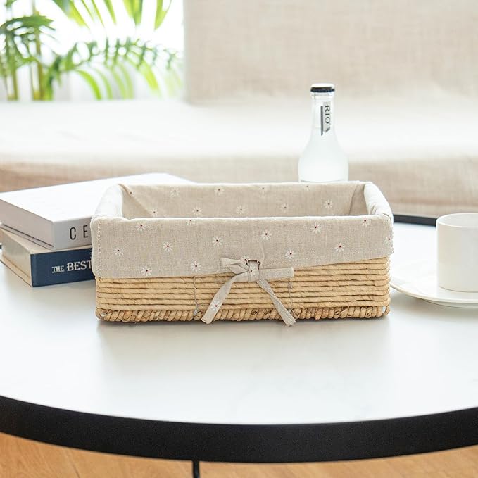 Natural Corn Rope Storage Basket - 11.8" x 8.3" x 4" Woven Organizer Bin - Boho Farmhouse Decor for Bathroom/Nursery/Shelves/Clothes /Shelves/ Closet (Single Piece)