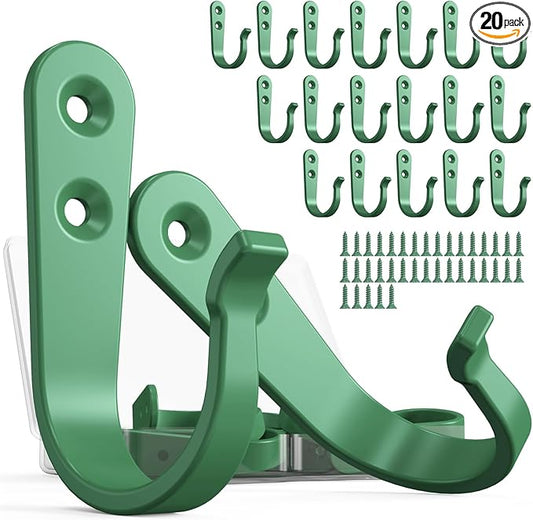 20PCS Heavy Duty Metal Wall Hooks, Coat Hooks for Hanging - with 40 Screws for Coats Towels Backpacks - Mint Green