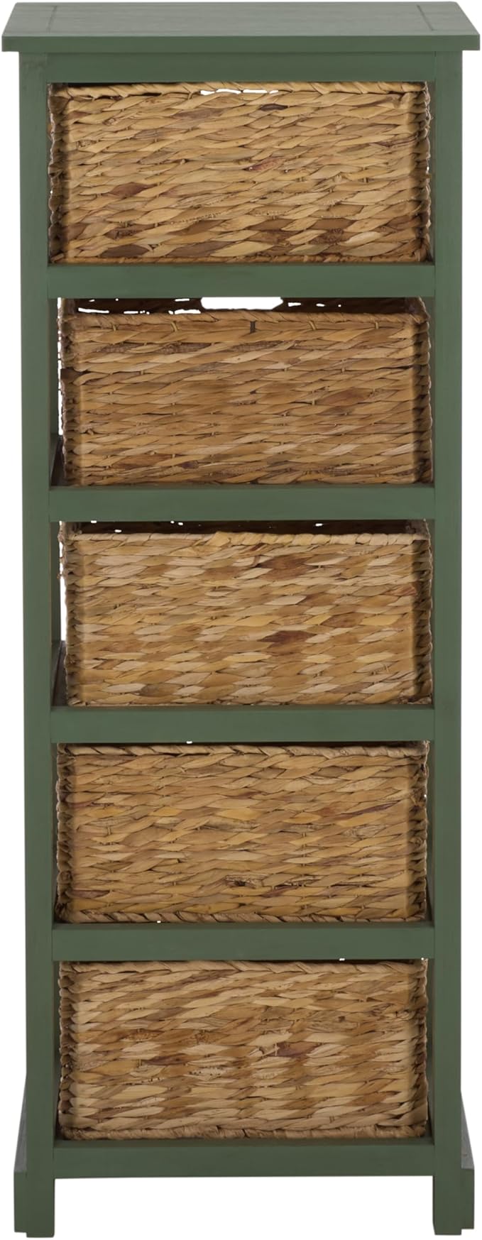 SAFAVIEH Home Collection â Vedette Dusty Green 5-Basket Storage Tower, Natural Rattan Accent Design, Fully Assembled (AMH5739J)