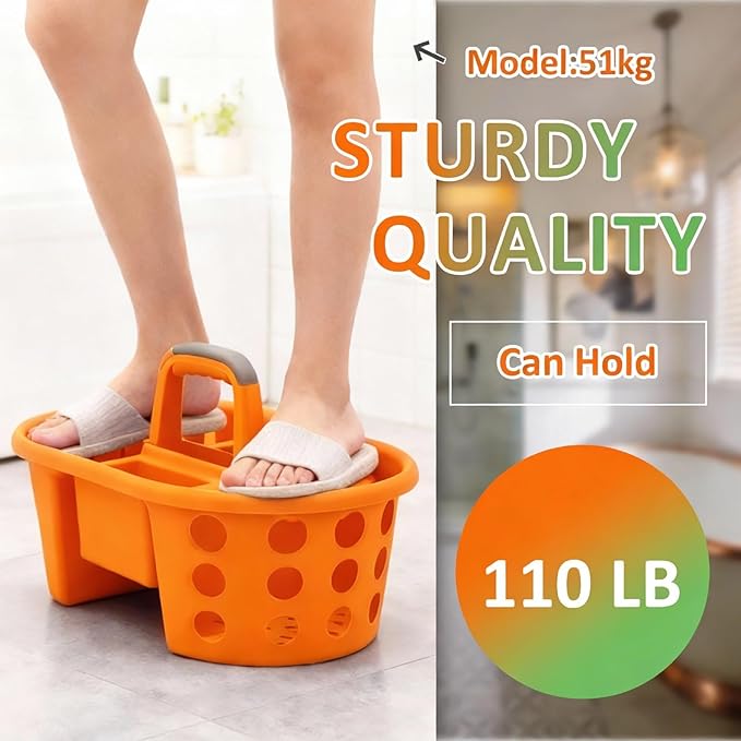Large Shower Caddy Portable 2PC - Made in USA Plastic Jumbo Size Dorm Storage Candy Tote with Handle Shower Organizer for Bathroom, Pantry, Kitchen, College Dorm, Green/Orange