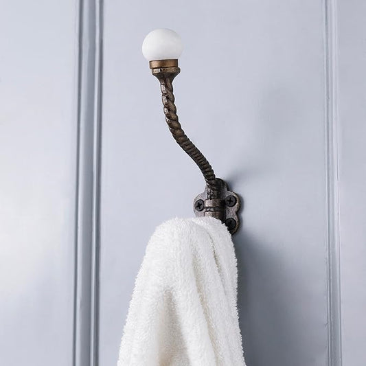 Indian Shelf Pack of 12 Heavy Duty Double Prong White Decorative Coat Hooks Unique Coat Rack Wall Mount Ceramic Wall Hooks for Hanging Towel Holder Backpack Purse Hanger- Style 7