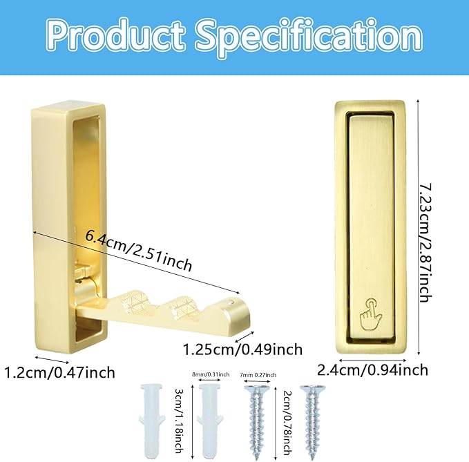 4PCS Magnetic Folding Wall Hooks, Heavy Duty 30LB Zinc Alloy Foldable Coat Hooks for Hanging Towels, Coats, Bags, Keys - Space Saving Gold Wall Mounted Hooks for Bathroom, Kitchen, Entryway, Closet