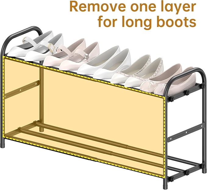 3-Tier Expandable Shoe Rack for Entryway，Adjustable Metal Shoe Organizer for Closet,Living Room,Dorm,Black
