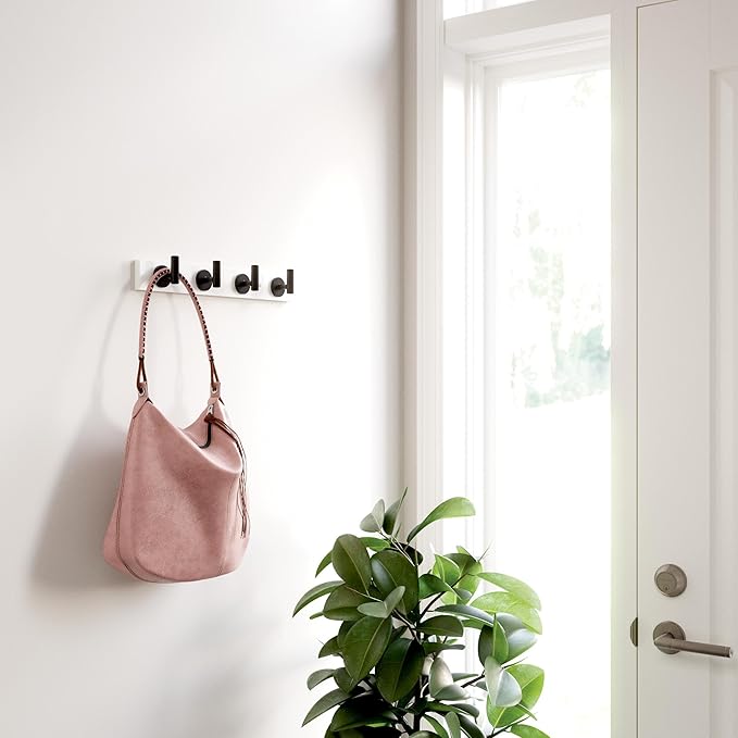 Franklin Brass Post (1-Pack) 16' Coat Rack Wall Mount Pure White Hat Rack with 4 Hooks Mounted Hanging Hook Rail for Clothes, Towels, Purses, Bags, Kitchen, Entry, Closet Organization B48030K-PFB-C