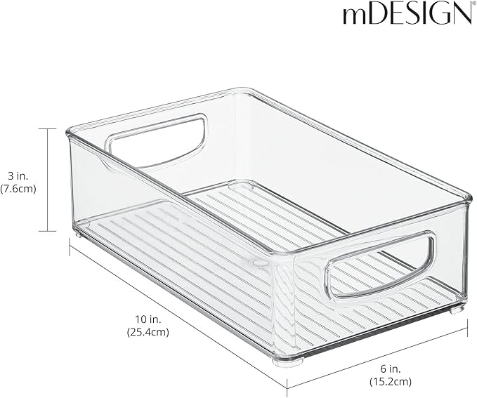 mDesign Kitchen Cabinet and Pantry Storage Organizer Bins - Pack of 4, Shallow, Clear