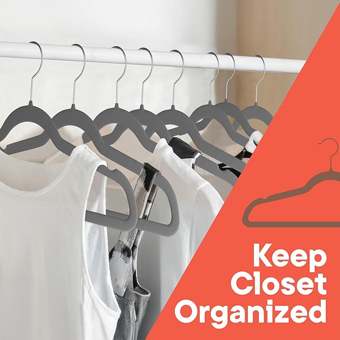 Gray Velvet Hangers 30 Pack – 360° Swivel Hook, Non-Slip and Space Saving Hangers, Heavy-Duty 11 lbs Weight Capacity - Smooth Velvet Finish for Crease-Free Clothes and Effortless Closet Organization
