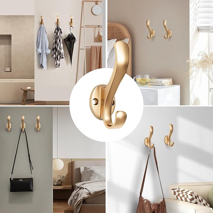 Coat Hooks Heavy Duty - Easy to Install Metal Towel Hooks Fashionable Wall Hooks for Hanging Hat, Towel, Key, Robe, Scarf, Bag, Cap (10 PCS Gold)