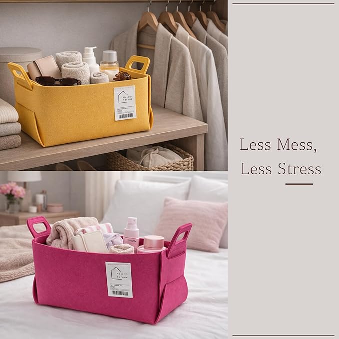 Fabric Storage Basket – Foldable Felt Storage Bin with Handles, Multi-Purpose Storage Organizer for Shelves, Closet, Toys, Clothes, Blankets, Bedroom, Living Room & Nursery, RED, Medium