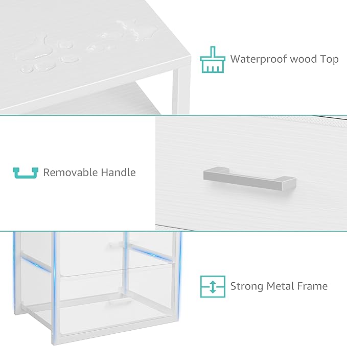 BOLUO Closet Drawers White Fabric 2 Drawer Small Dresser for Closet Organizers and Storage Bedroom Dorm Modern