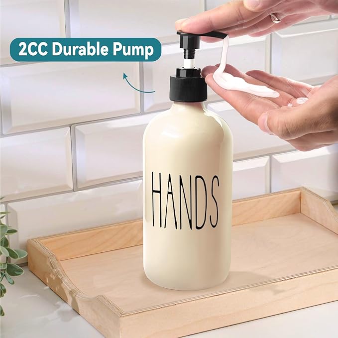 Glass Soap Dispenser Set 2 Pack,16 Oz Dish Soap Dispenser for Kitchen Sink,Beige Kitchen Accessories and Kitchen Decor,Beige Decorations and Kitchen Utensils for Kitchen