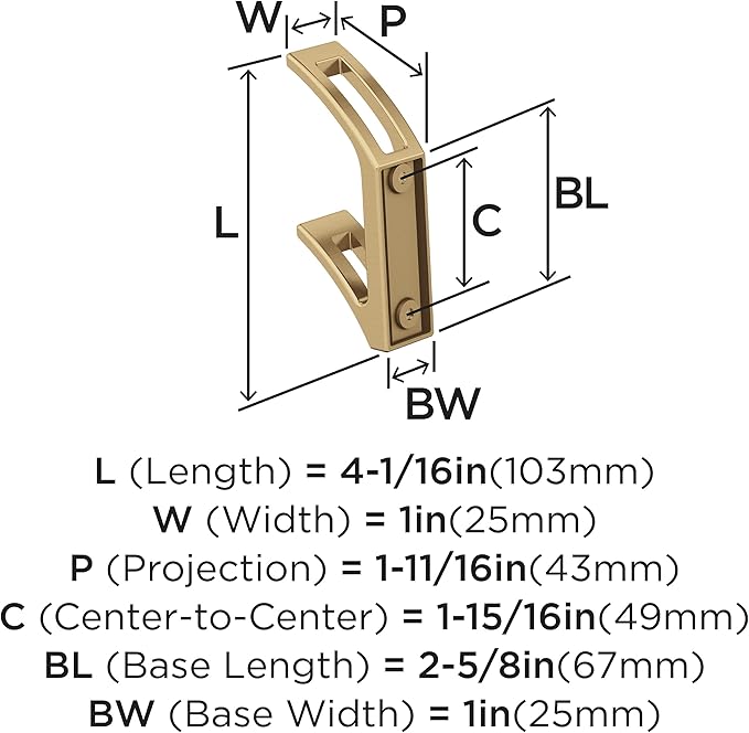 Amerock H37010CZ | Avid Double Prong Decorative Wall Hook | Champagne Bronze Hook for Coats, Hats, Backpacks, Bags | Hooks for Bathroom, Bedroom, Closet, Entryway, Laundry Room, Office